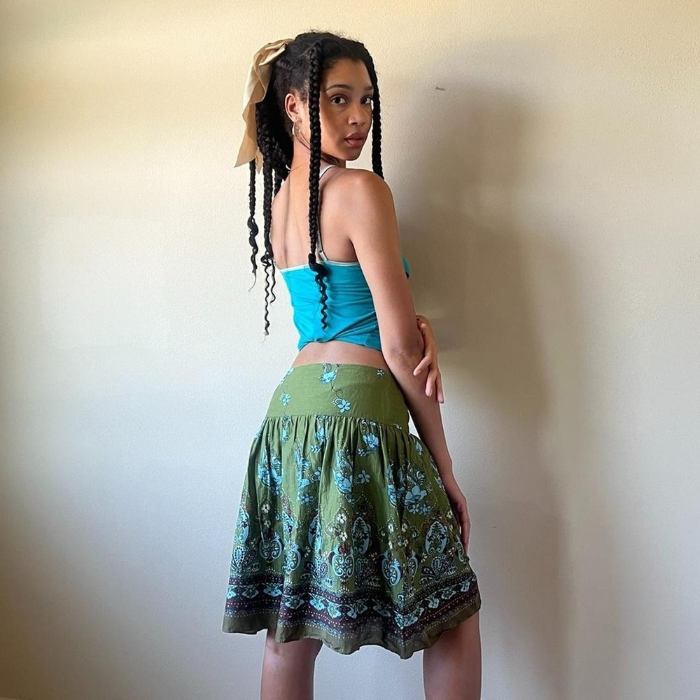 Green floral paisley midi skirt, Sz. M